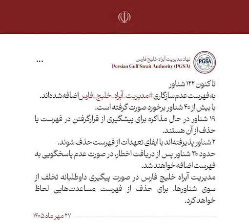 لیست سیاه تنگه هرمز ۱۲۲ تایی شد